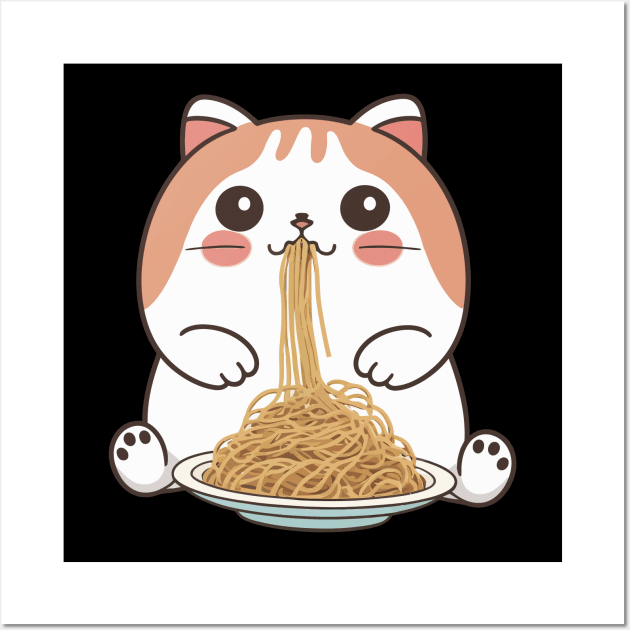 Cat eating spaghetti Wall Art by imshinji